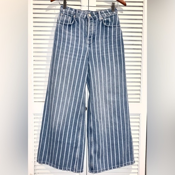 We The Free by FP Earn Your Stripes Wideleg Jeans Size 26 Blue High Rise - Picture 1 of 7